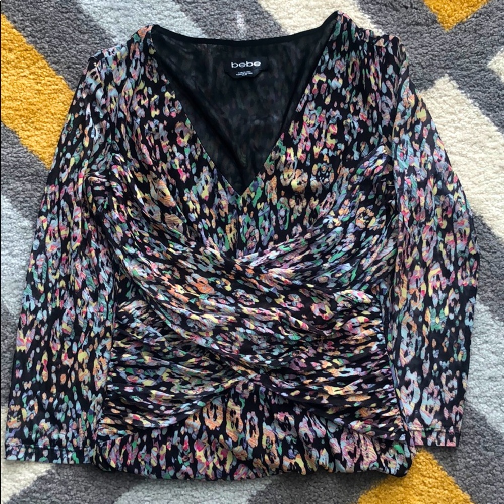 Bebe Faux Wrap Front in Multicolor Leopard Print